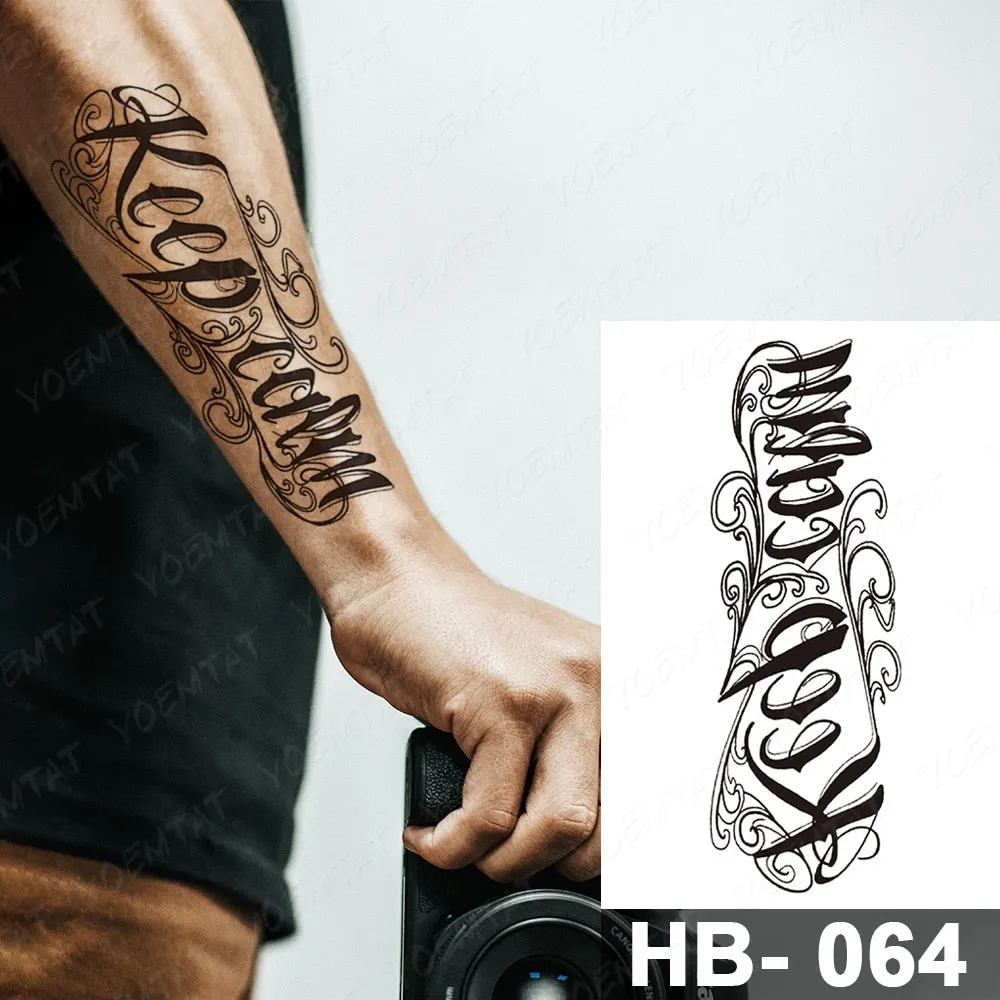 Arabic Language Waterproof Temporary Tattoo Sticker Black Love Text Word Letter Body Art Arm Couple Fake Tatoo For Women Men