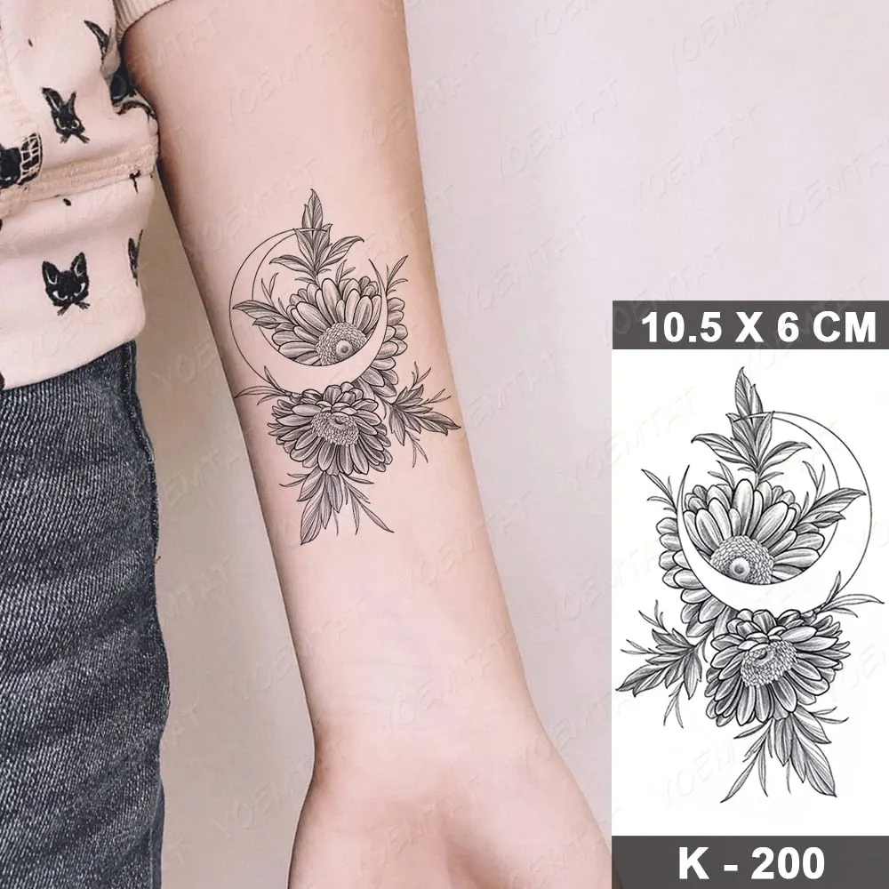 Waterproof Temporary Tattoo Sticker Black Point Line Sunflower Geometric Rose Flash Tatoo Fake Tatto For Body Art Women Men