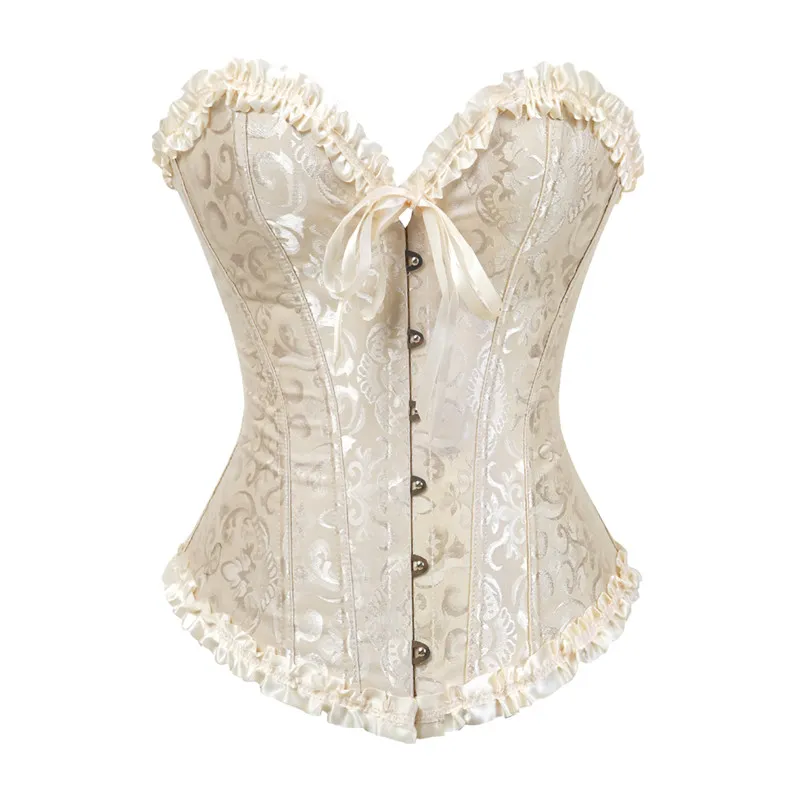 Billionm Sapubonva Corset Sexy Women's Plus Size Corsets and Bustiers Overbust Floral Gothic Brocade Corselet Clothing Top White Black