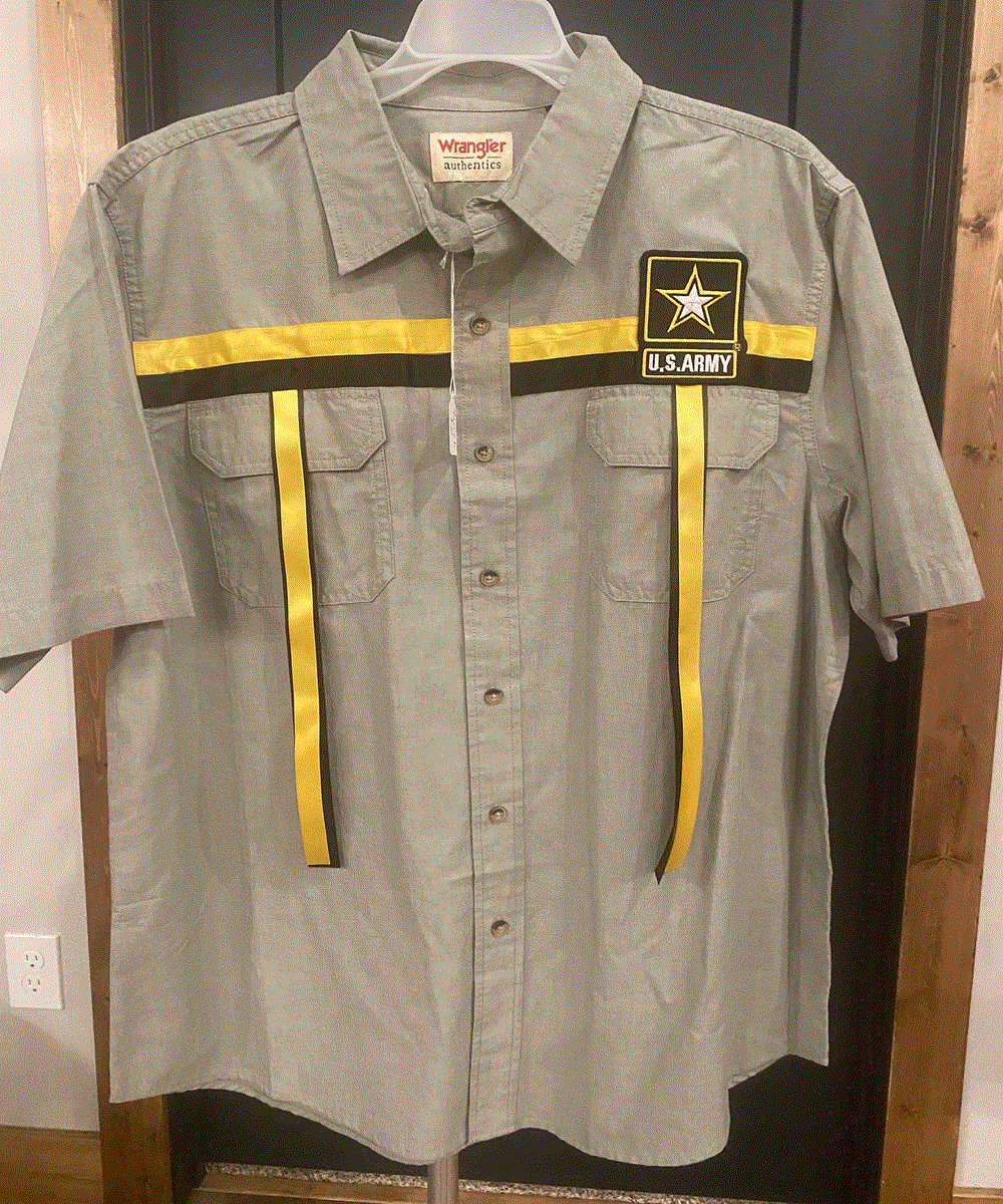 Native American Made Men&rsquo;S Green Army Veteran Ribbon Shirt