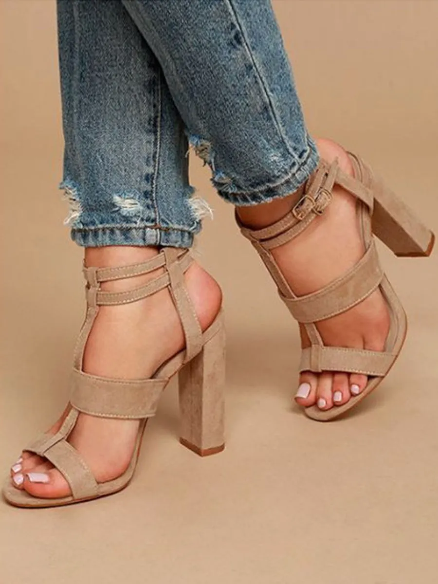 Solid Buckle Strap Heeled Sandals