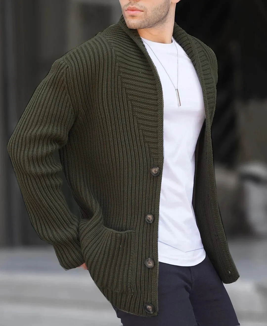 Brownm Brownm Men's New Cardigan Sweater Autumn And Winter Men's Long Sleeve Knit Sweater Men's Coat