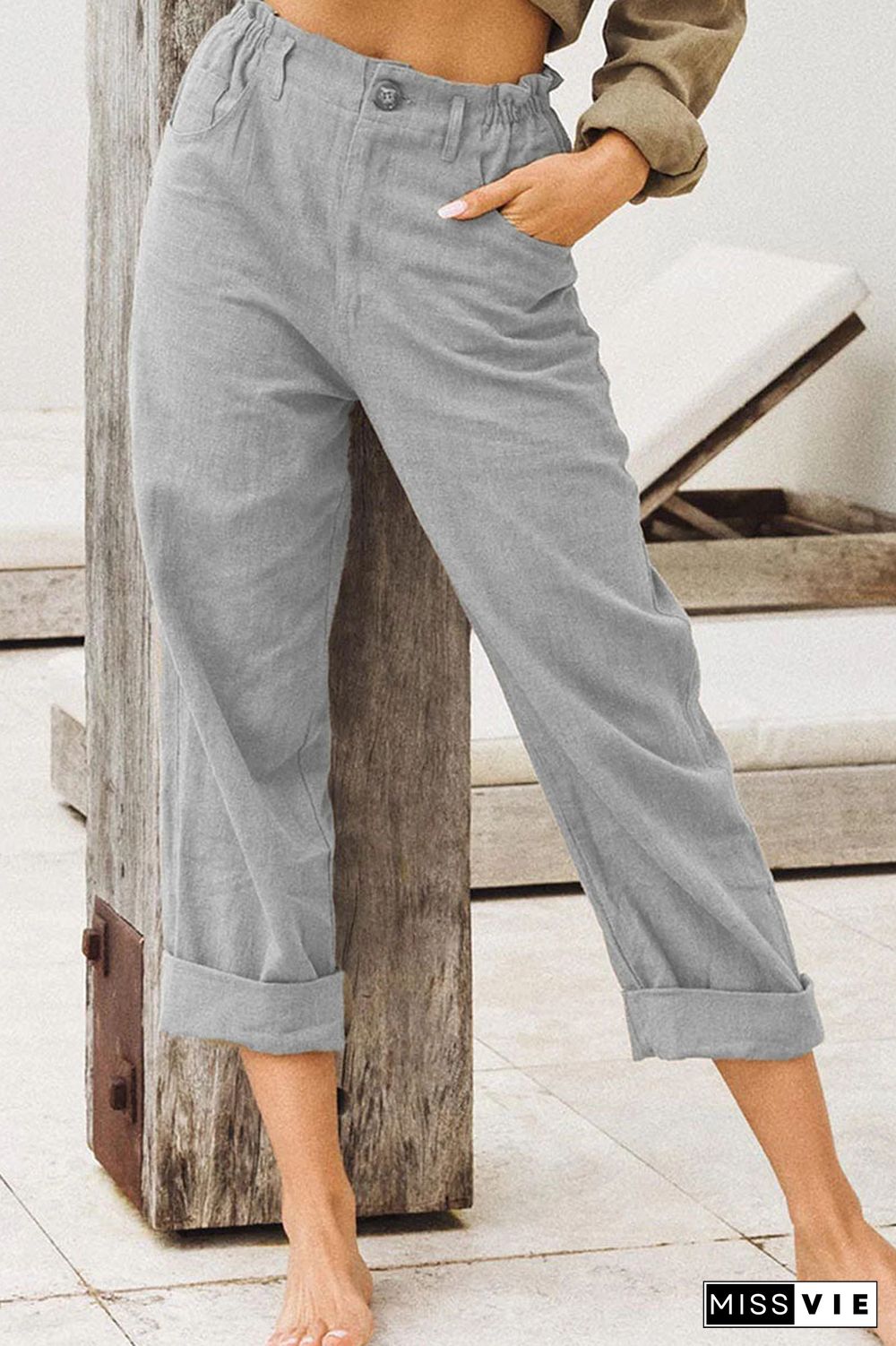 Fashion Casual Solid Split Joint Straight High Waist Bottoms