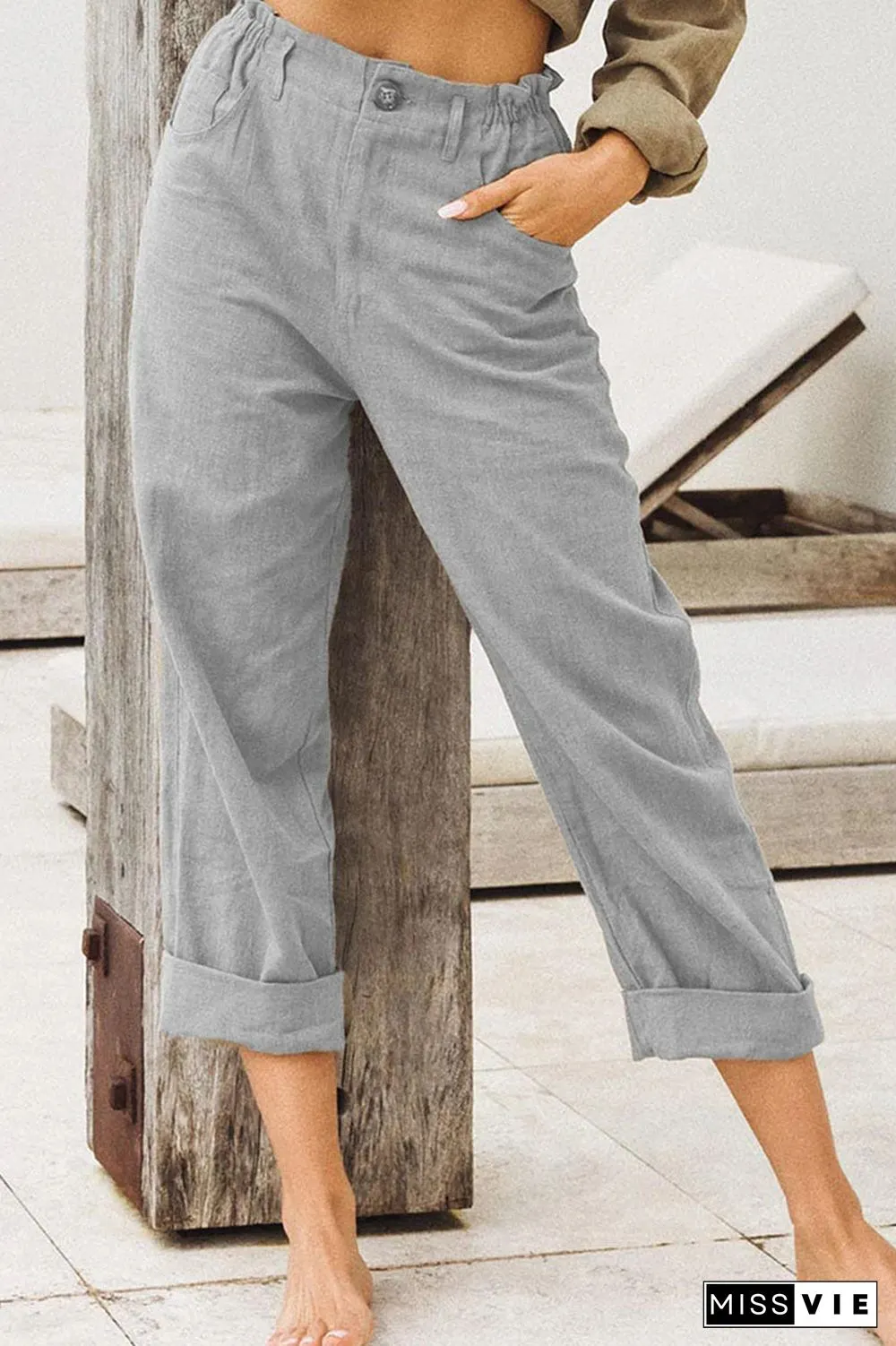 Fashion Casual Solid Split Joint Straight High Waist Bottoms