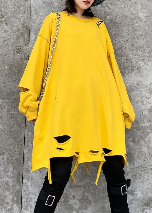Women yellow shirts Tutorials o neck Hole spring Sweatshirt