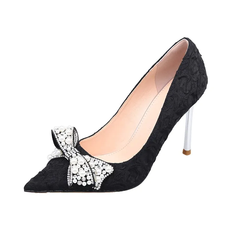 Ladies Sexy Stiletto Heel Pearl Wedding Shoes Bride Thin High Heels White Pumps Women 2022 Pointed Toe Dress Party Shoes