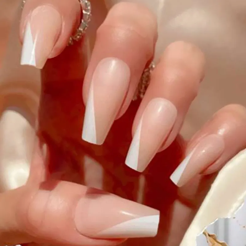 24pcs/set Press on Nail Tips Acrylic 10 Sizes Flower Design Fake Nails Art Full Cover French False Nail Art Tips Artifical Nails-Nail Inspo