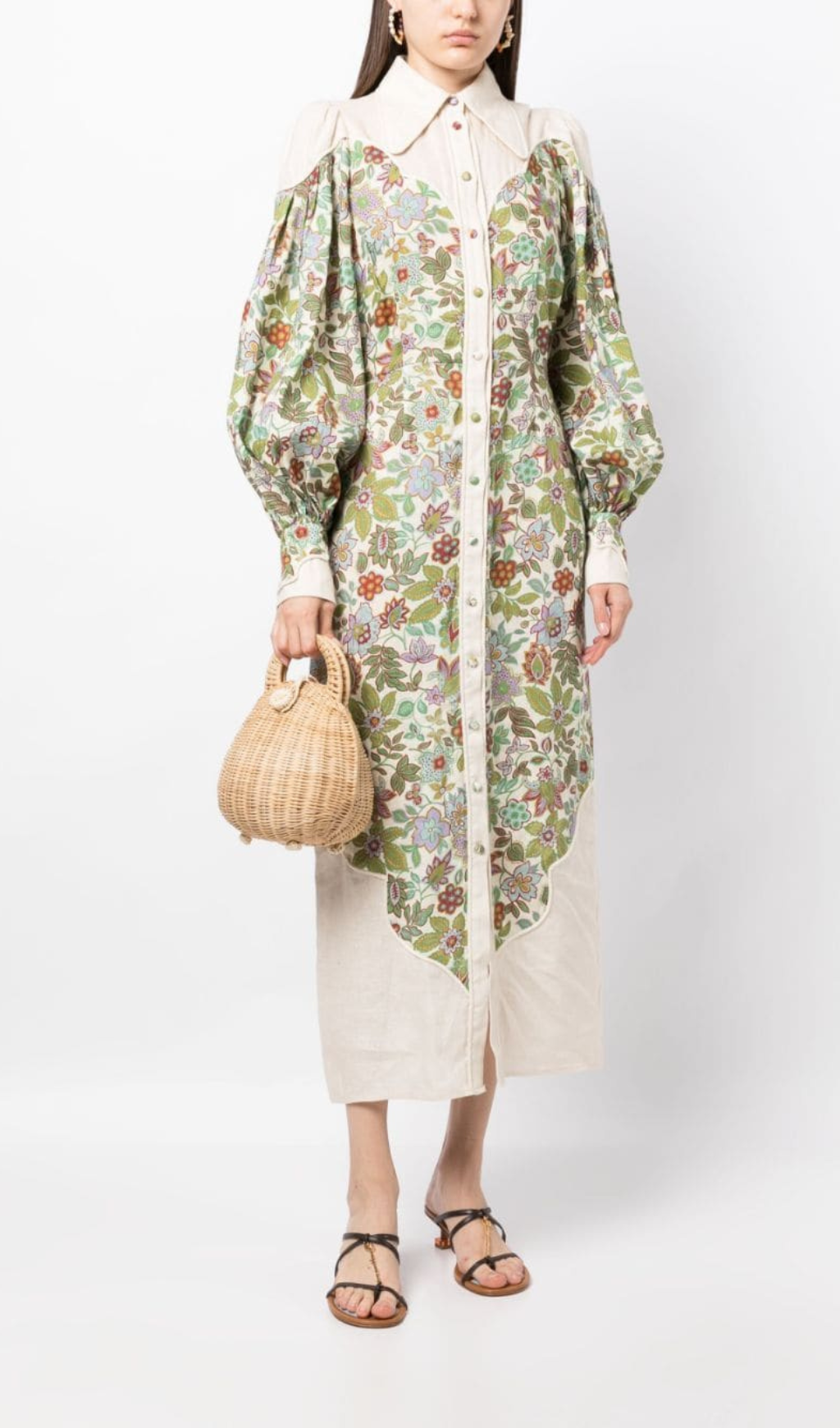 Alyson Floral Puff Sleeve Midi Dress Flowering Girl