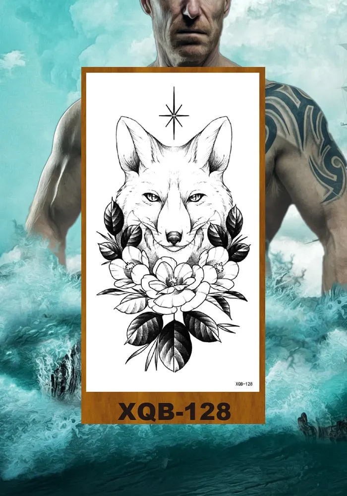 Temporary Tattoo Stickers Snake Bear Owl Fox Mermaid Tiger Wolf Lion King Men Women Girl Arm Body Chest Fake Body Leg Art Tatoo