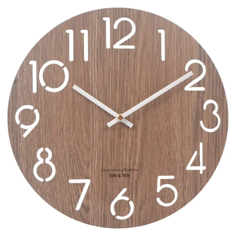 Wooden 3D Wall Clock Modern Design Nordic Brief Living Room Decoration Kitchen Clock Art Hollow Wall Watch Home Decor 12 inch