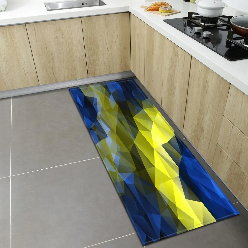 Kitchen Floor Mat Home Entrance Doormat 3D Geometry Living Room Bedroom Decoration Carpet Hallway Balcony Bathroom Anti-Slip Rug