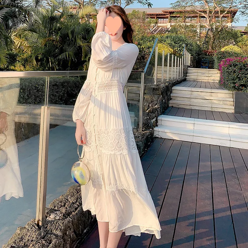 Churchf Churchf White Beach Dress Beach Holiday Dress Dress Super Fairy Sanya Wear Photo Clothes Female Summer