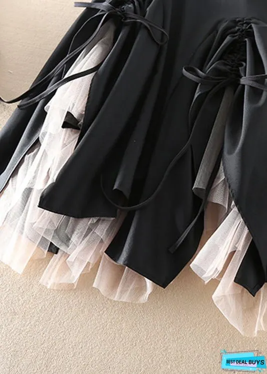 Women Green Asymmetrical drawstring Patchwork Tulle Skirts Spring