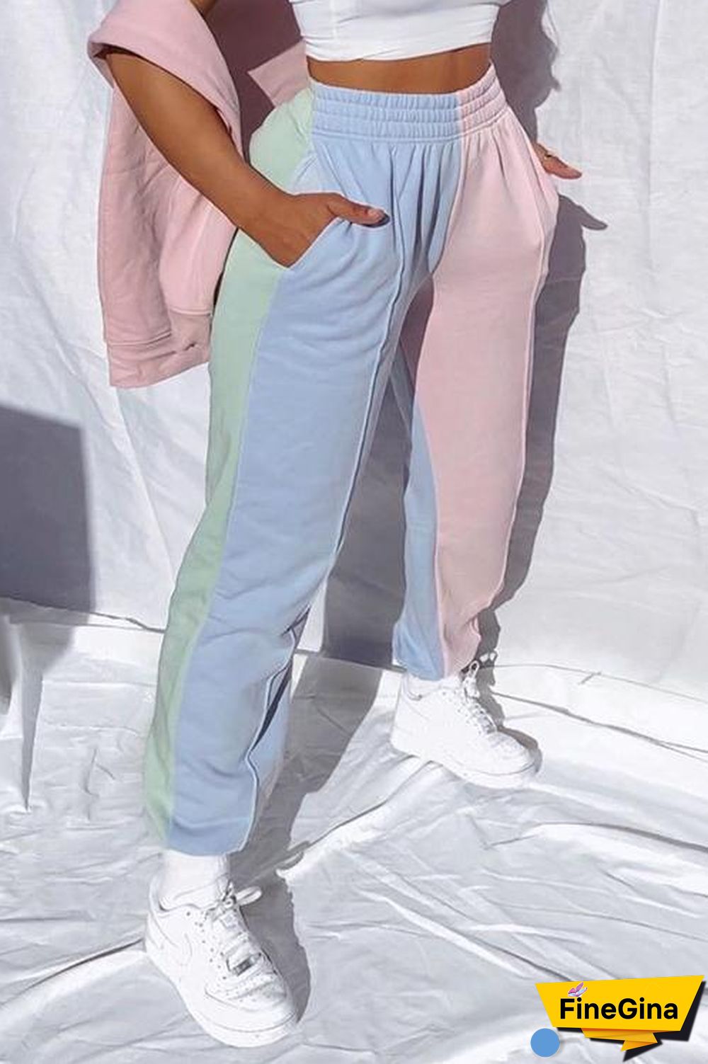 Color Block Elastic Joggers