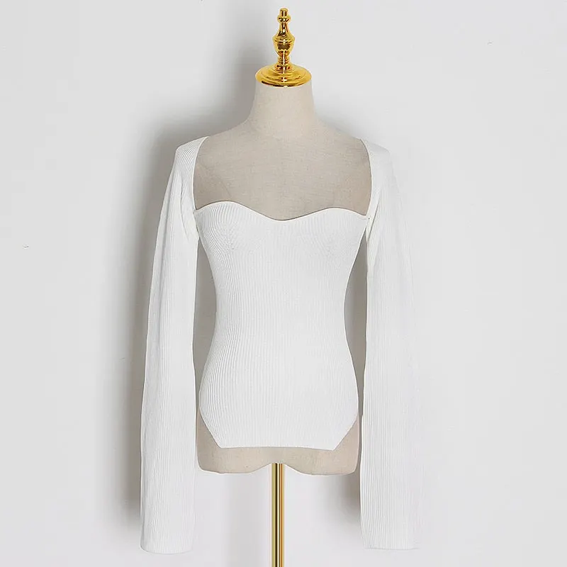 TWOTWINSTYLE White Side Split Knitted Women's Sweater Square Collar Long Sleeve Sweaters Female Autumn Fashion New Clothes 2020