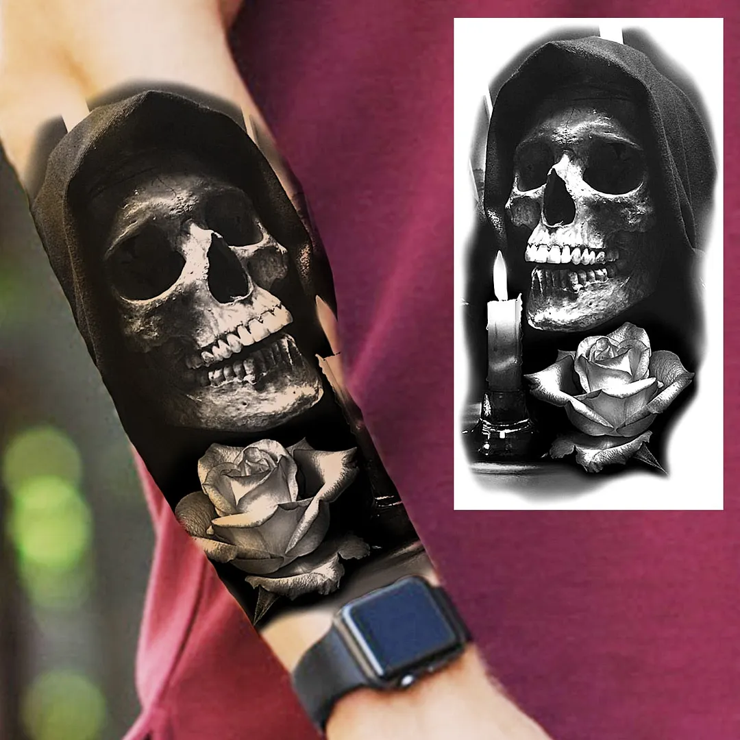 Halloween Clown Joker Scary Temporary Tattoos For Men Women Realistic Scary Lion Waterproof Tattoo Forearm Tatoos Vampire