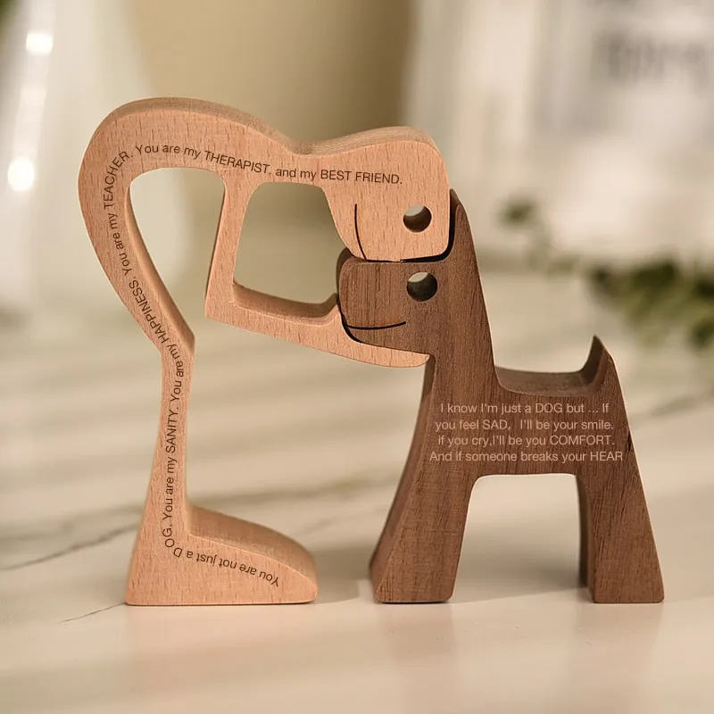 Family Puppy Wood Dog Craft Figurine Desktop Table Ornament Carving Model Creative Home Office Decoration Love Pet sculpture 515-1