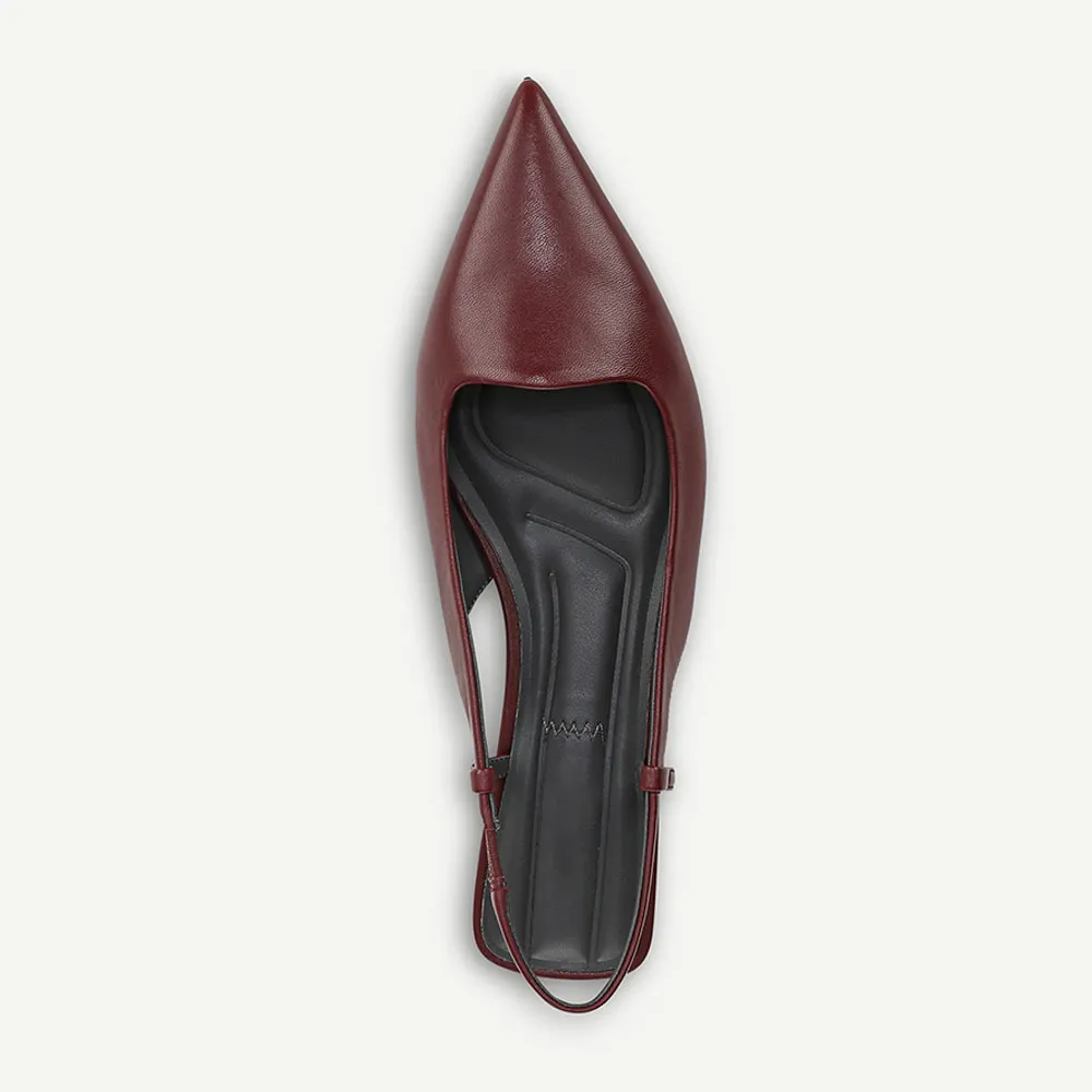 Maroon Pointed Toe Flats Stretch Strap Casual Slingback Shoes