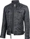 🛒fjackets Męskie kurtki sk&oacute;rzane z prawdziwej sk&oacute;ry jagnięcej &ndash; pikowana kurtka sk&oacute;rzana męska w stylu motocyklowym (Cafe Racer), zapinana na zamek