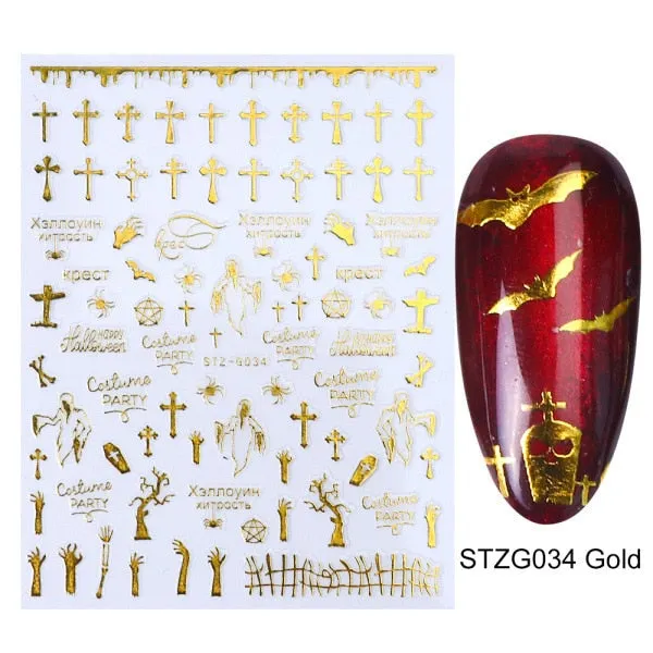 Nail Stickers Back Glue Multiple colors Hallowmas Designs Nail Decal Decoration Tips For Beauty Salons-Nail Inspo
