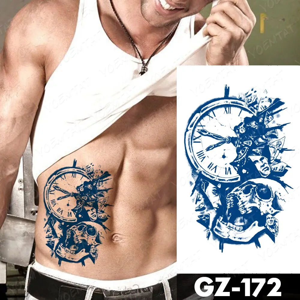 Sdrawing Lasting Ink Tattoos Body Art Waterproof Temporary Tattoo Sticker Line Dragon Tiger Totem Tatoo Arm Fake Fox Whale Tatto