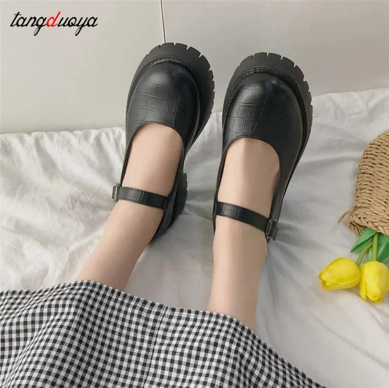 Mary Jane Shoes for Women 2022 spring Chunky Platform Ankle Strap Pumps Woman Thick Bottom Lolita Shoes cute Harajuku shoes