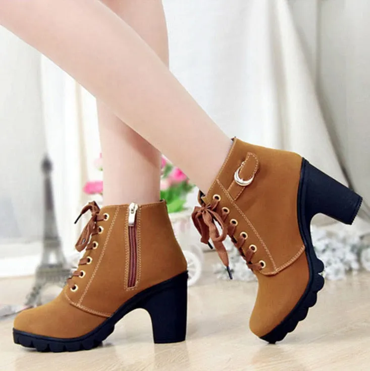Comemore Women's Heeled Ankle Boots Ladies Autumn Winter Women Shoes High Heels 8.5cm Female Boot Botas De Mujer Plus Size 41 42