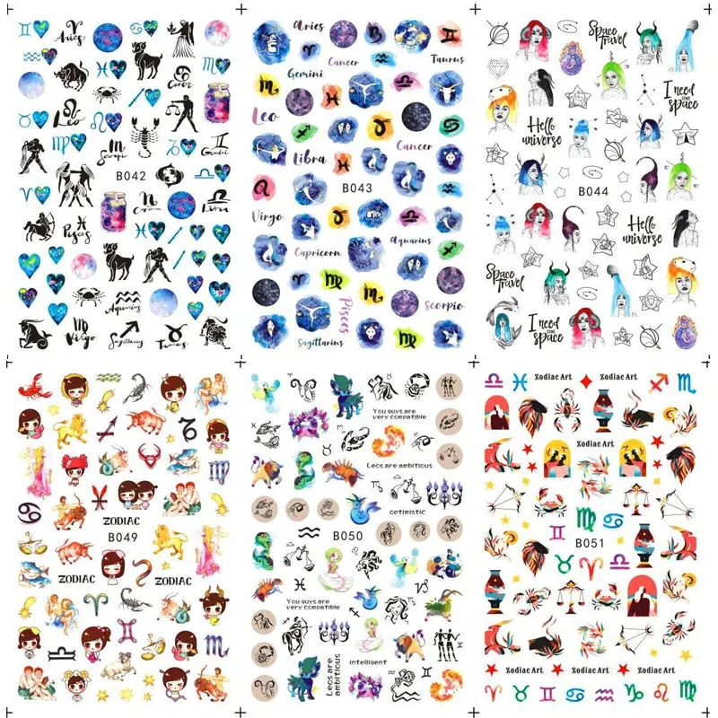 3D Sport Nail Art Sticker Cartoon Constellation Nail Decals Manicure Gymnastics Back Glue Sticker for Nails Decoration