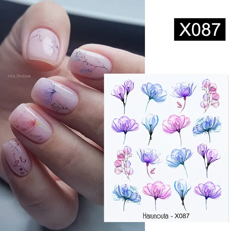Harunouta Geometrics Line Water Decals Stickers Flower Leaves Tropical Plants Slider For Nails Spring Summer Nail Art Decoration