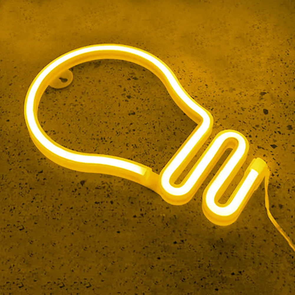 Light Bulb LED Neon Light Neon Sign Hanging Decoration Night Lamp (Warm)
