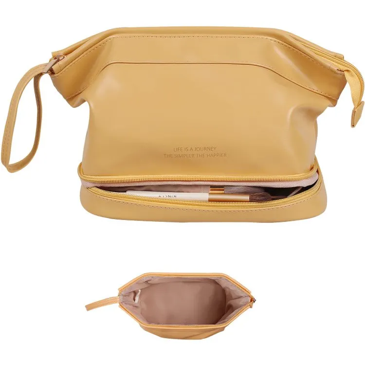 Booxom Leather Cosmetic Bag with Handle and Divider （Buy 2 Free Shipping）