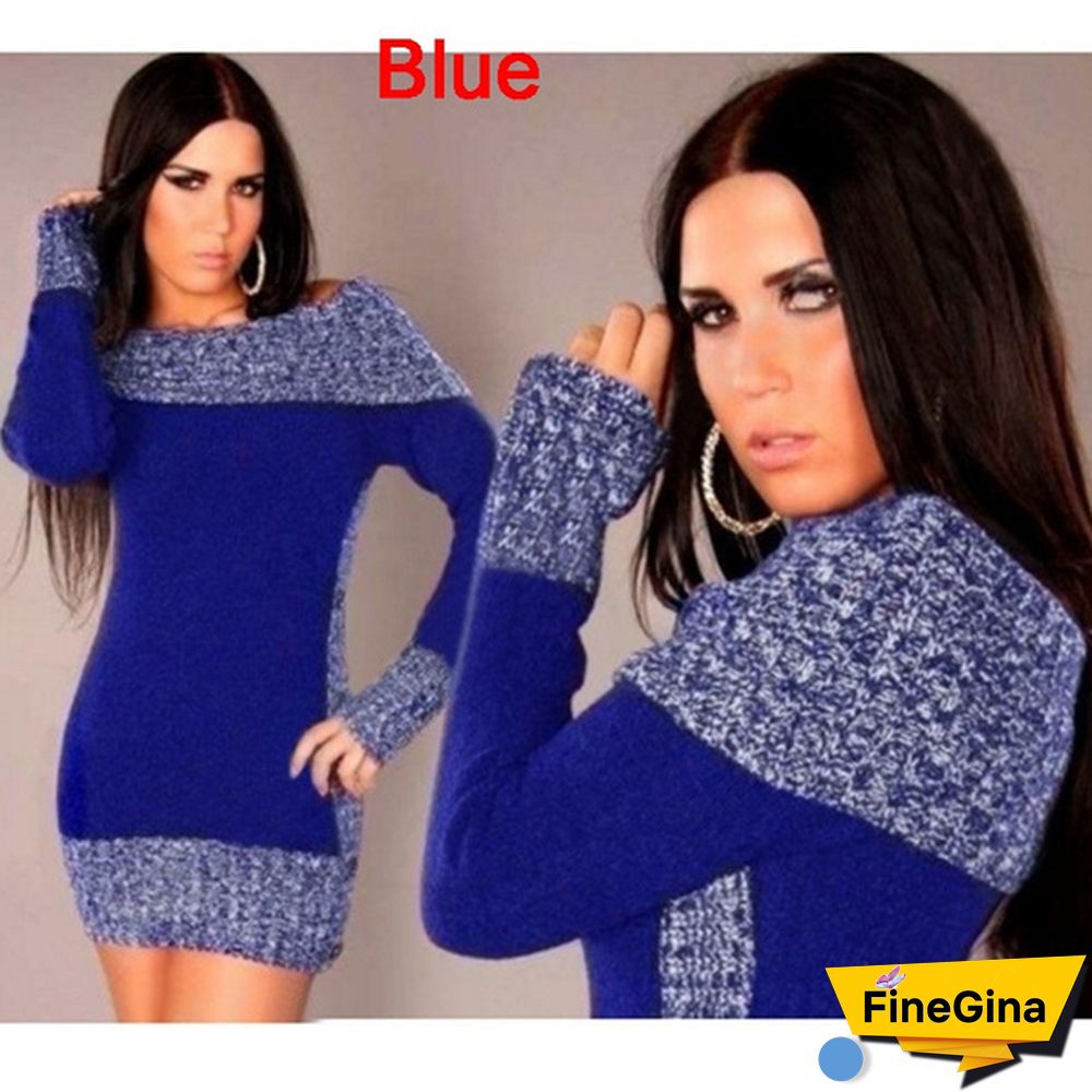 Women's Fashion Autumn Winter Casual Long Mini Dress Knitted Wear Knitted Sweater Dress