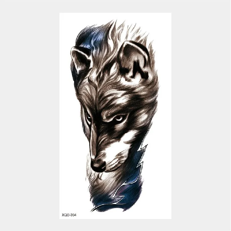 Sdrawing Temporary Tattoo Stickers Animal Tiger Lion Wolf Head Domineering Half Arm Big Picture Water Transfer Tatto Sticker