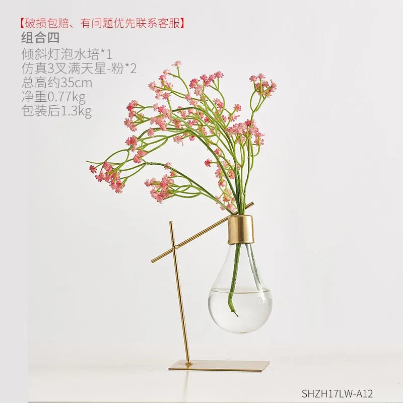 Nordic Decoration Home Transparent Hydroponic Vase Home Decoration Accessories Modern Gold Vase Terrarium Vases for Flower