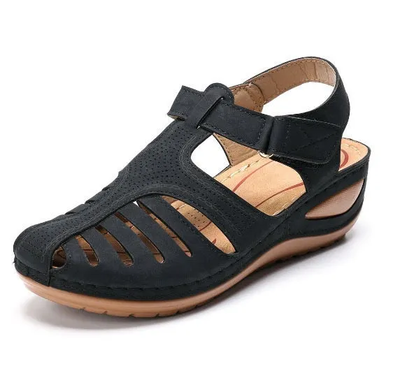 2020 Women Sandals Summer Ladies Comfortable Round Toe Ankle Hollow Sandals Female Soft Sole Shoes Drop shipping Plus Size 35-43