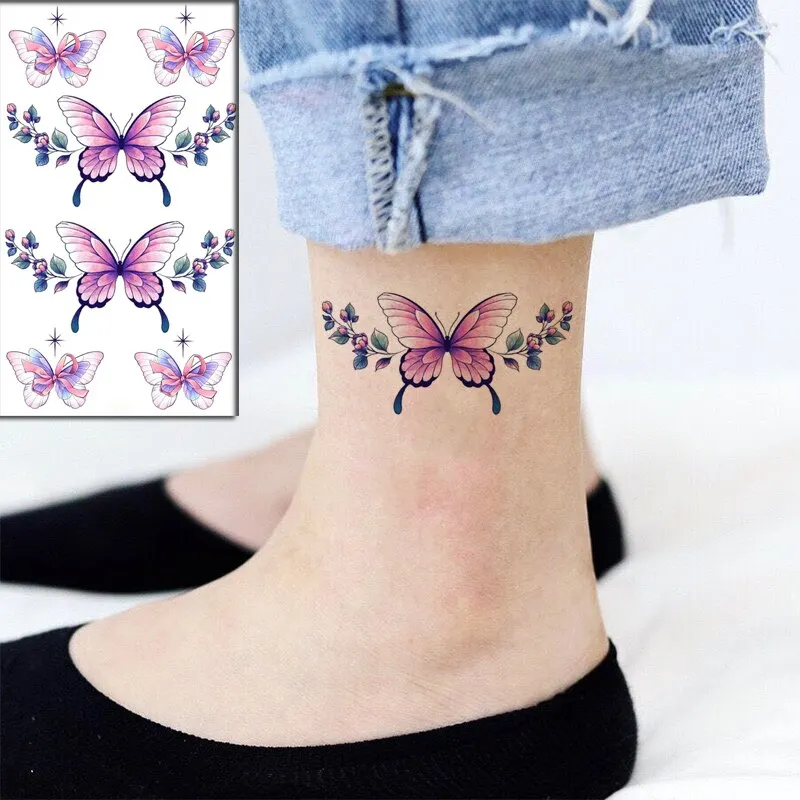 Waterproof Temporary Tattoo Sticker Black Wolf Arrow Rose Butterfly Flash Tattoos Totem Line Body Art Hand Fake Tatoos Women Men