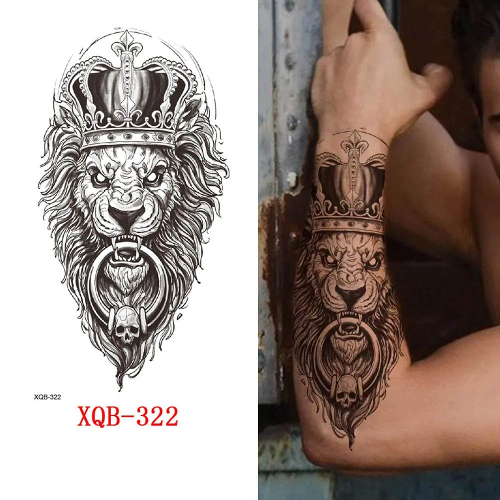 Sdrawing Forest Wolf Tattoo Sticker For Men Tiger Skull Skeleton King Animal Fake Tattoo for Women Tattoo Temporary Waterproof
