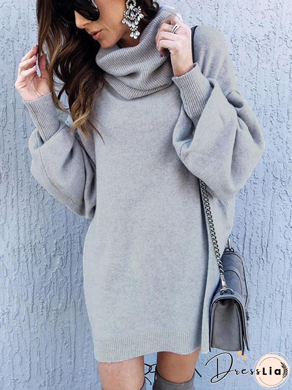 High-neck Solid Color Long Sleeves Knitting Sweater Tops