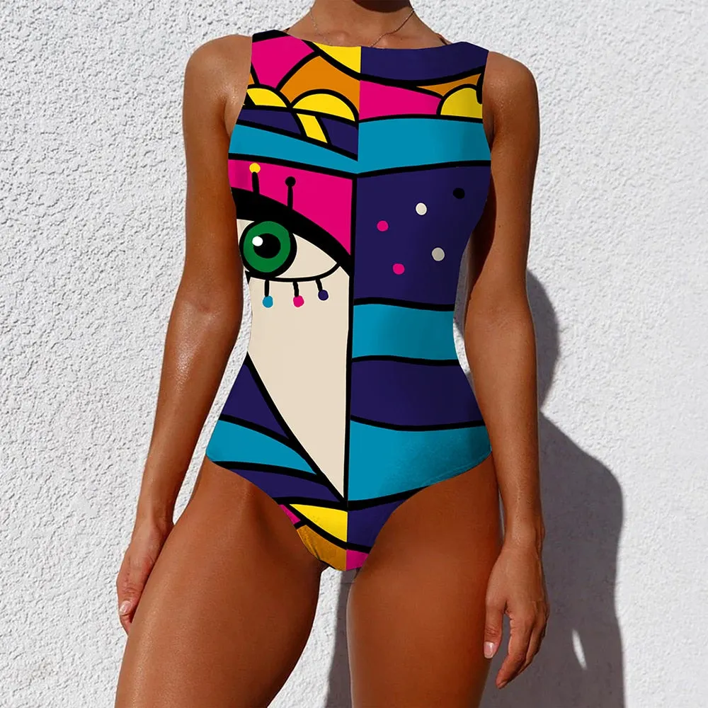 Sexy Print One Piece 2022 Swimsuit Closed Large Size Swimwear Push Up Women Flower Vintage Body Swim Beach Pool Bathing Suit