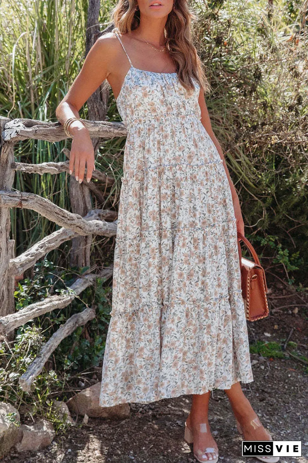 Sweet Elegant Floral Backless U Neck Sling Dress Dresses