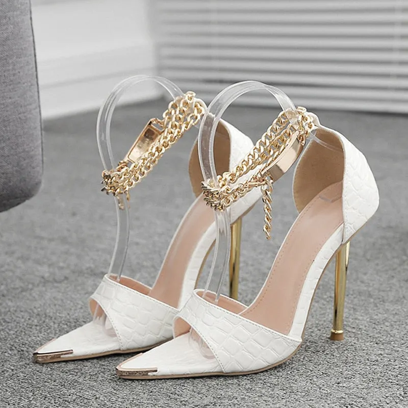 Sexy Pointed Open Toe Thin High Heel Sandals Female Buckle Strap Wedding Shoes Bride Summer New Fashion Sandals Women Pumps