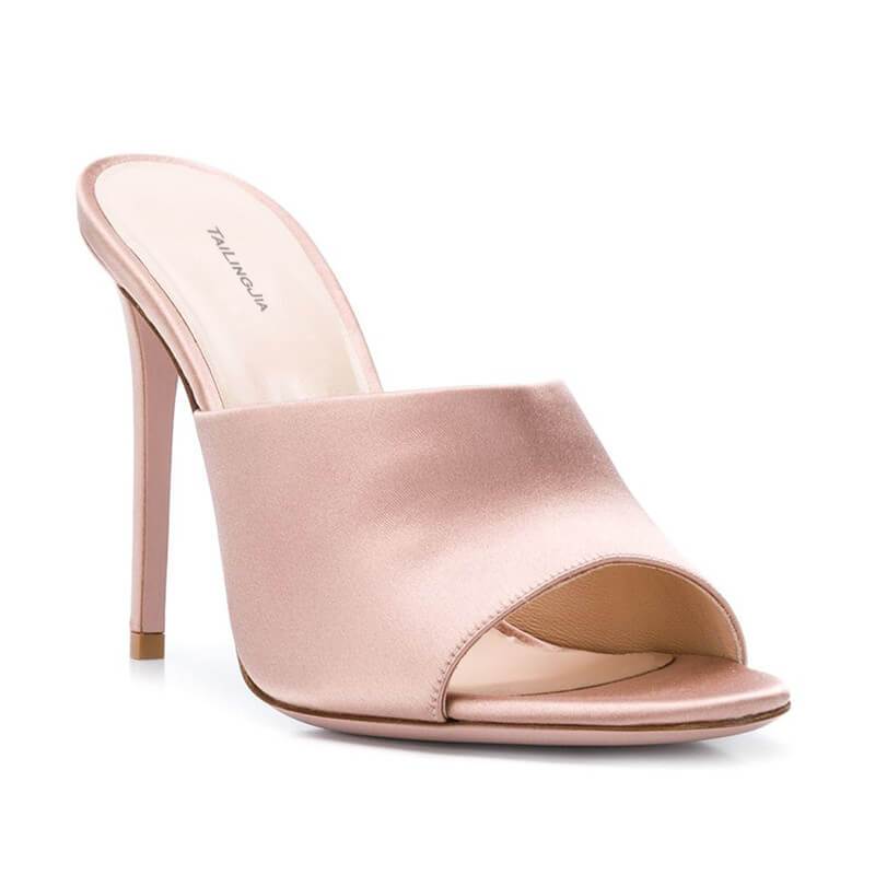 GOOSHOE Satin Plain Open Toe High Heel Mule Sandals