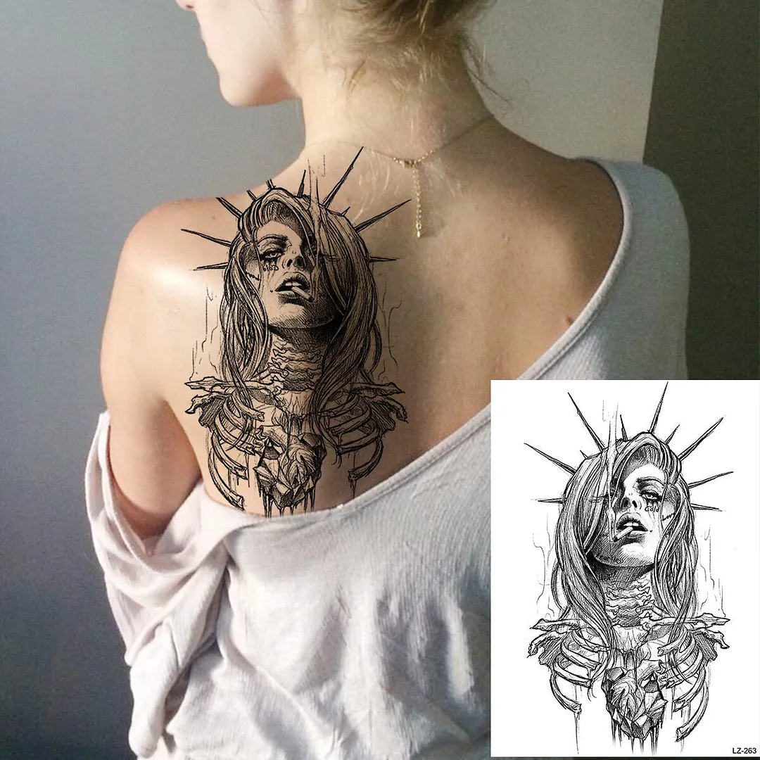 Black Rose Flower Sexy Temporary Tattoos For Women Adult Thigh Peony Skull Realistic Fake Tattoo Sexy Washable Tatoos Sticker