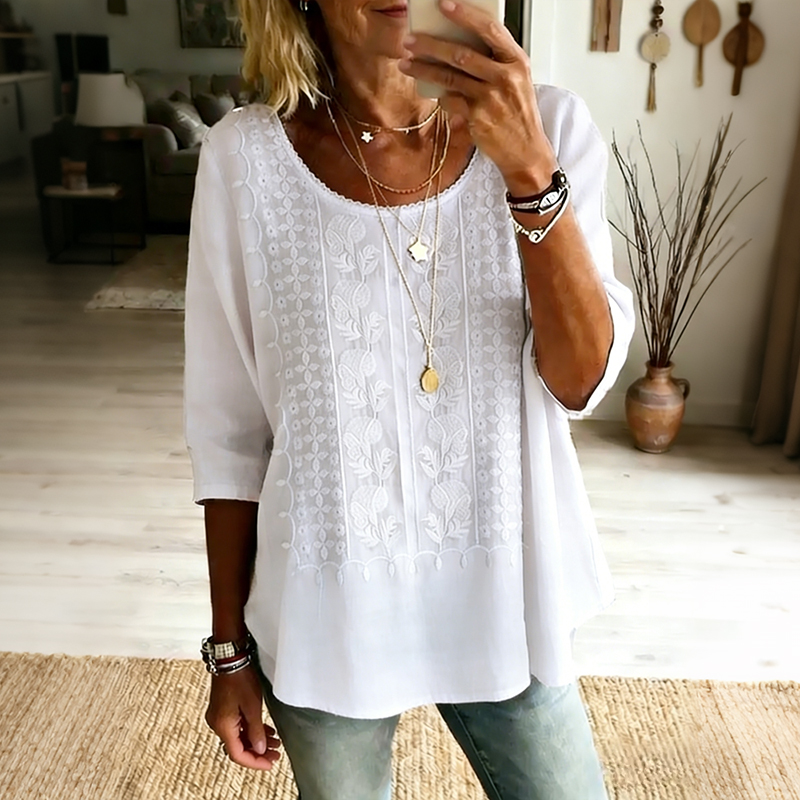 Women's Vintage Embroidery Linen Shirt elevenforest
