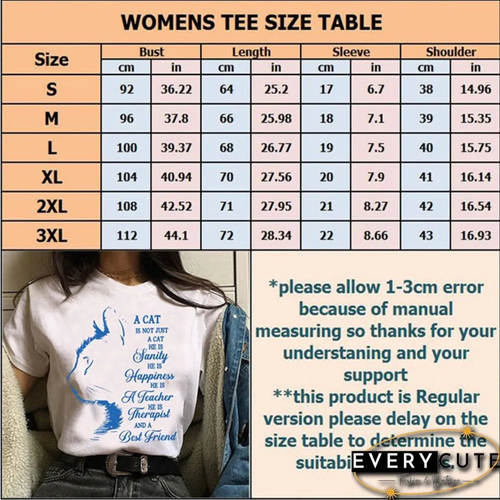 Women and Girls Cat&Letter Print Short Sleeve T-shirt Summer Short Sleeves Womens Solid Color Tees Tops Graphic Cute Cat Shirts Gifts for Cat Lovers