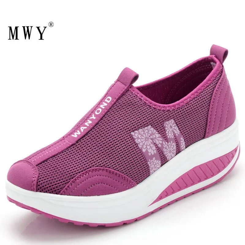 MWY Women Chunky Sneakers Casual Vulcanize Shoes Breathable Mesh Wedge Shoes Platform Trainers Women Zapatillas De Mujer