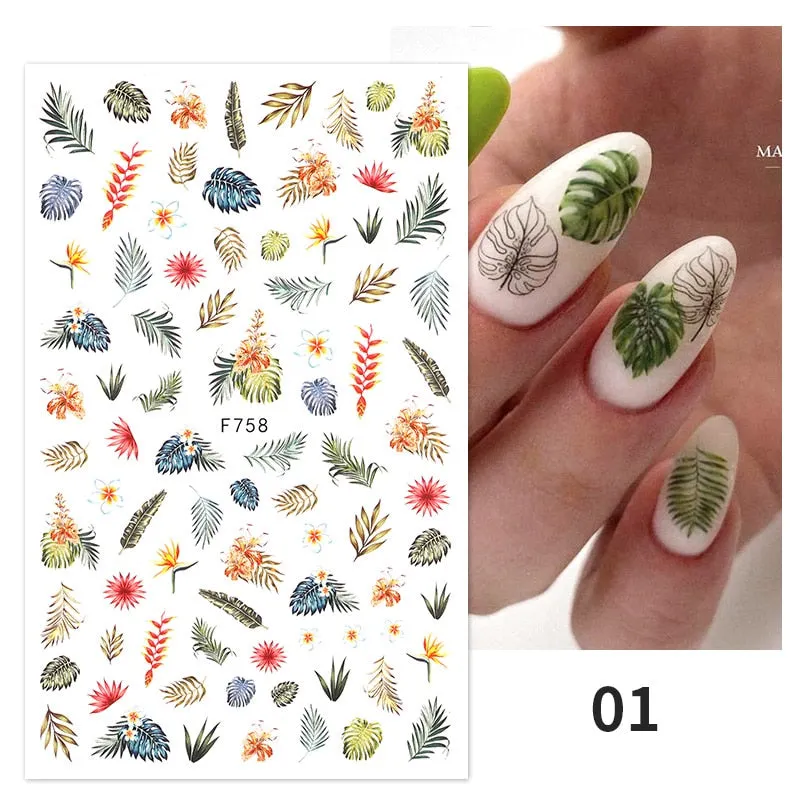1PC Fall Leaf Flowers Line 3D Nail Sticker Mape Leaves Waves Pattern Decals Slider DIY Nail Art Decoration Wraps For Manicures-Nail Inspo