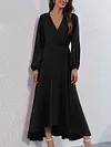 Stylish Solid Color Asymmetric Bandage Split-Side Long Sleeves V-Neck Midi Dress