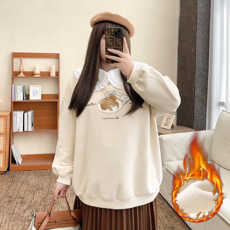 Minimalist Cartoon Print Plus-Size Fleece Sweatshirt for Women