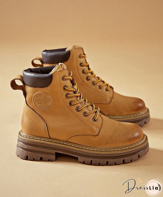Unique Cross Strap Boots Yellow Cowhide Leather Mountaineering Boots